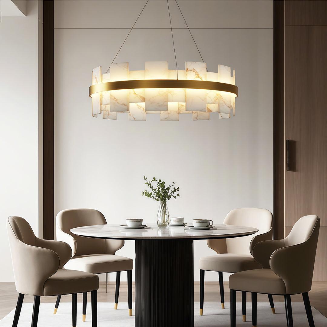 Royelux Modern Brass Chandelier with Natural Alabaster Shade - Modern Luxury Light-Royale Basic