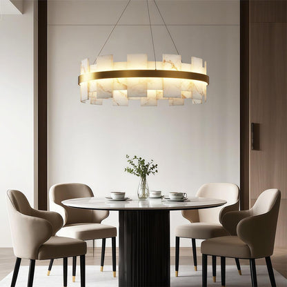Royelux Modern Brass Chandelier with Natural Alabaster Shade - Modern Luxury Light-Royale Basic