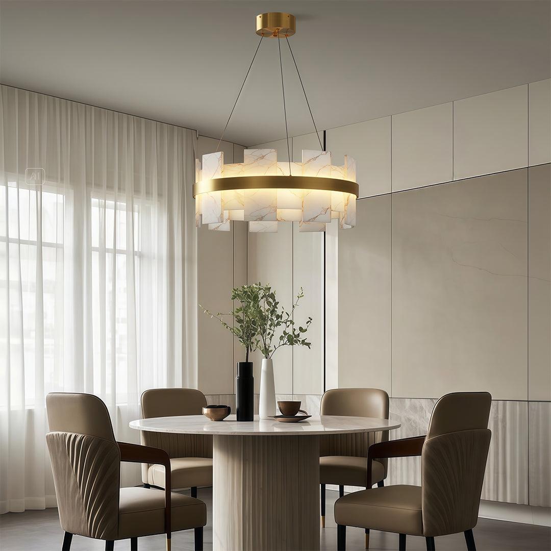 Royelux Modern Brass Chandelier with Natural Alabaster Shade - Modern Luxury Light-Royale Basic