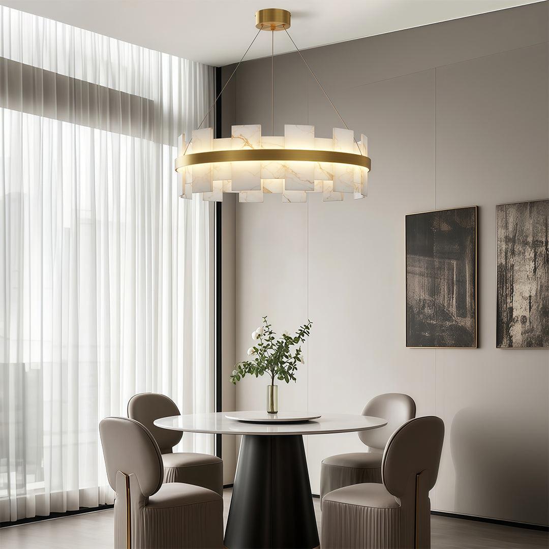 Royelux Modern Brass Chandelier with Natural Alabaster Shade - Modern Luxury Light-Royale Basic