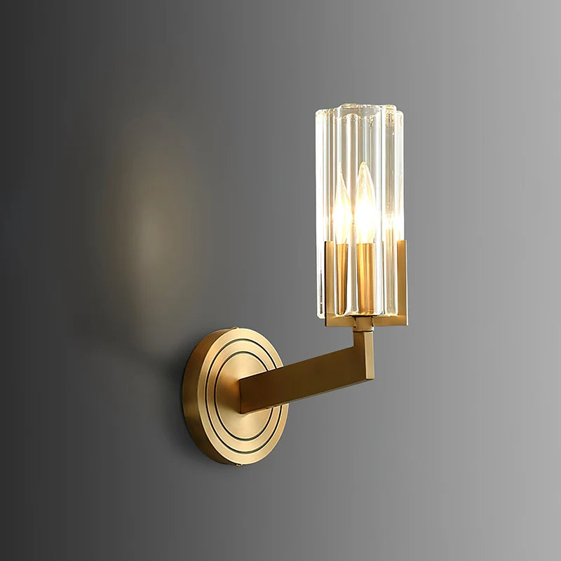 Royelux Modern Brass Wall Sconce Glass Cylinder Bedside Light Fixture - Royale Basic