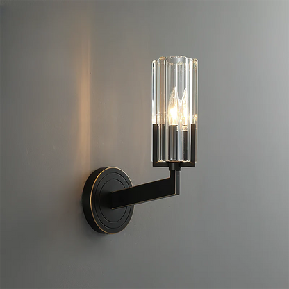 Royelux Modern Brass Wall Sconce Glass Cylinder Bedside Light Fixture - Royale Basic