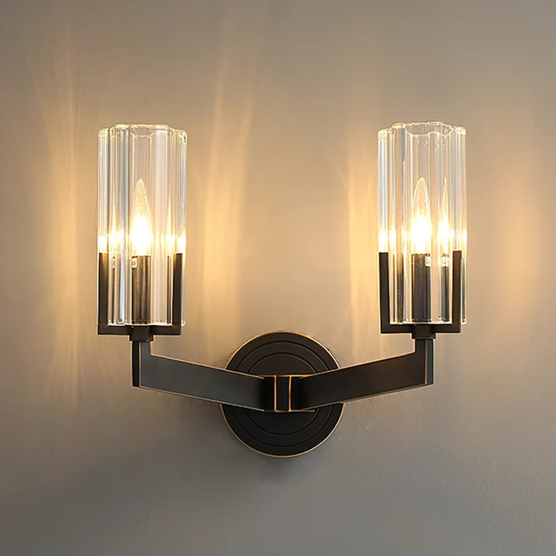 Royelux Modern Brass Wall Sconce Glass Cylinder Bedside Light Fixture - Royale Basic