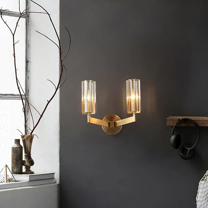 Royelux Modern Brass Wall Sconce Glass Cylinder Bedside Light Fixture - Royale Basic