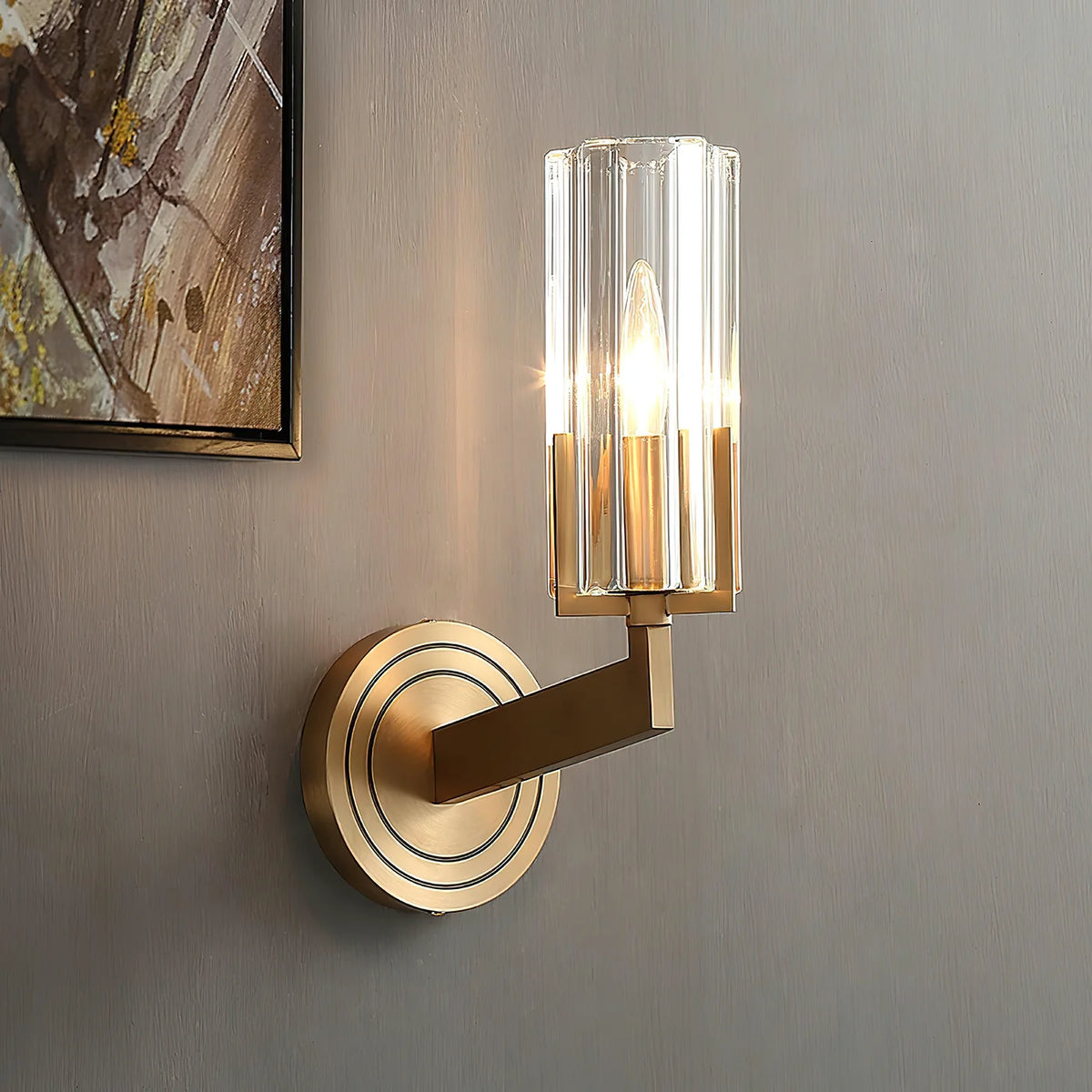 Royelux Modern Brass Wall Sconce Glass Cylinder Bedside Light Fixture - Royale Basic
