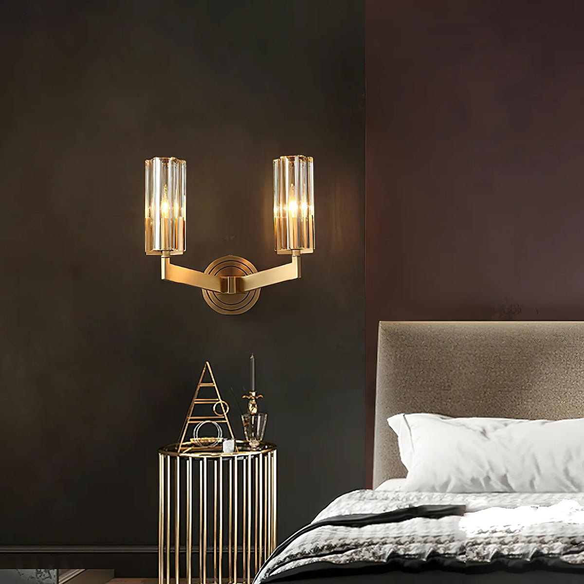 Royelux Modern Brass Wall Sconce Glass Cylinder Bedside Light Fixture - Royale Basic