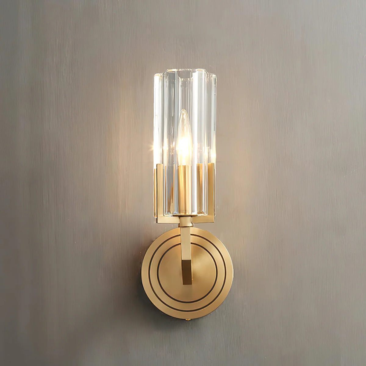 Royelux Modern Brass Wall Sconce Glass Cylinder Bedside Light Fixture - Royale Basic
