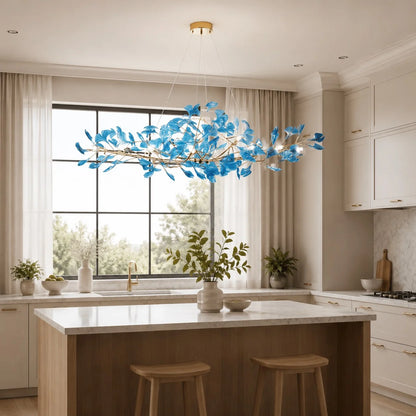 Royelux Modern LED Acrylic Ginkgo Leaf Linear Chandelier Hanging Light Fixture - Royale Basic
