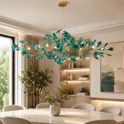 Royelux Modern LED Acrylic Ginkgo Leaf Linear Chandelier Hanging Light Fixture - Royale Basic