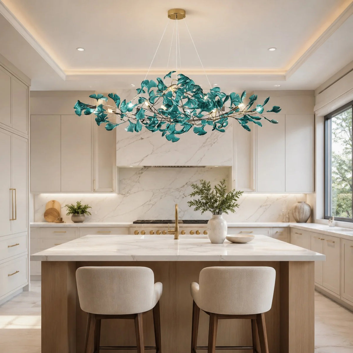 Royelux Modern LED Acrylic Ginkgo Leaf Linear Chandelier Hanging Light Fixture - Royale Basic