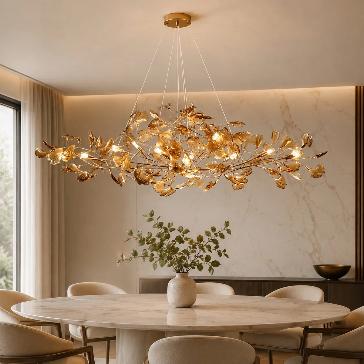 Royelux Modern LED Acrylic Ginkgo Leaf Linear Chandelier Hanging Light Fixture - Royale Basic