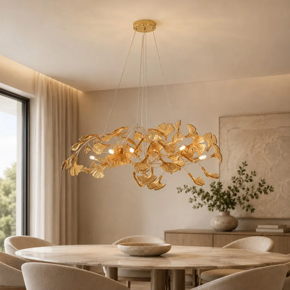 Royelux Modern LED Acrylic Ginkgo Leaf Linear Chandelier Hanging Light Fixture - Royale Basic