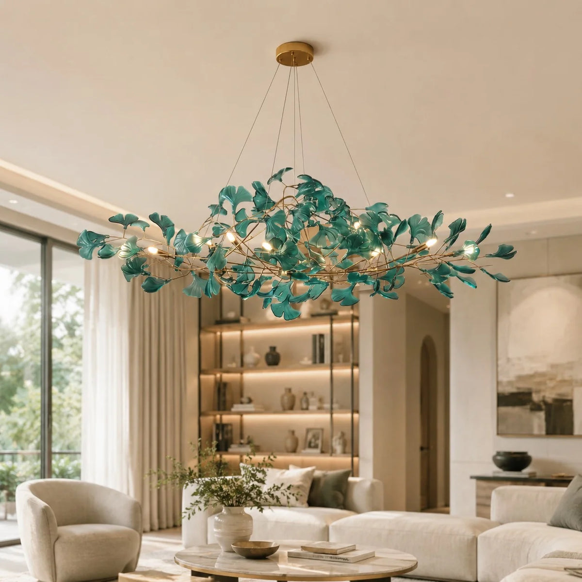 Royelux Modern LED Acrylic Ginkgo Leaf Linear Chandelier Hanging Light Fixture - Royale Basic