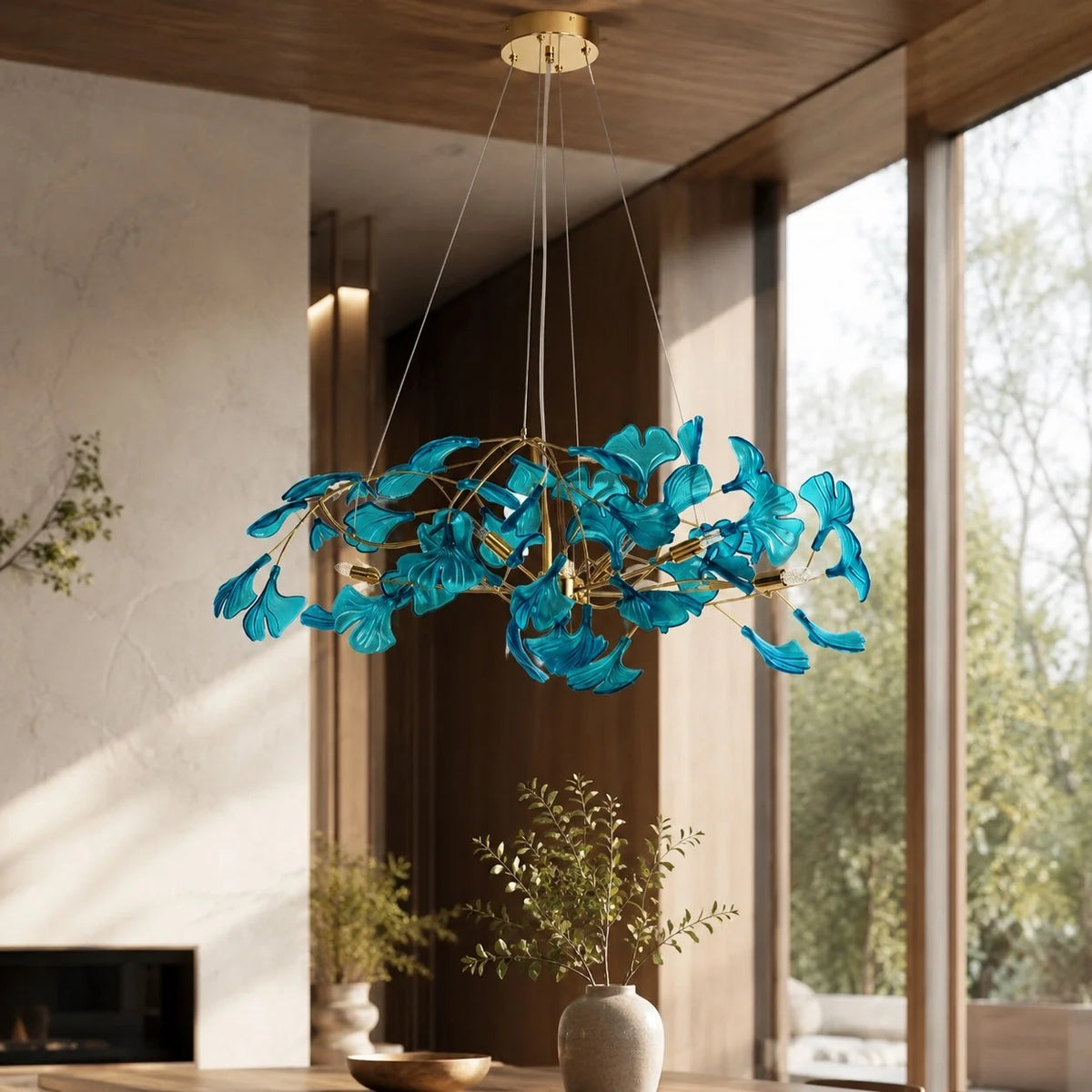 Royelux Modern LED Acrylic Ginkgo Leaf Linear Chandelier Hanging Light Fixture - Royale Basic