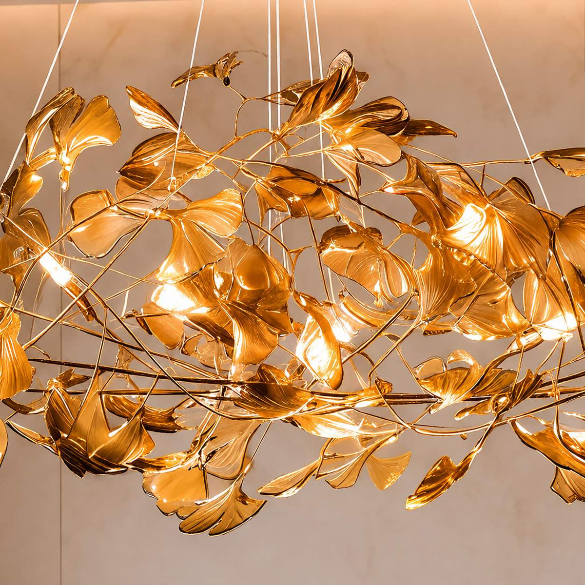 Royelux Modern LED Acrylic Ginkgo Leaf Linear Chandelier Hanging Light Fixture - Royale Basic
