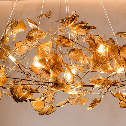 Royelux Modern LED Acrylic Ginkgo Leaf Linear Chandelier Hanging Light Fixture - Royale Basic