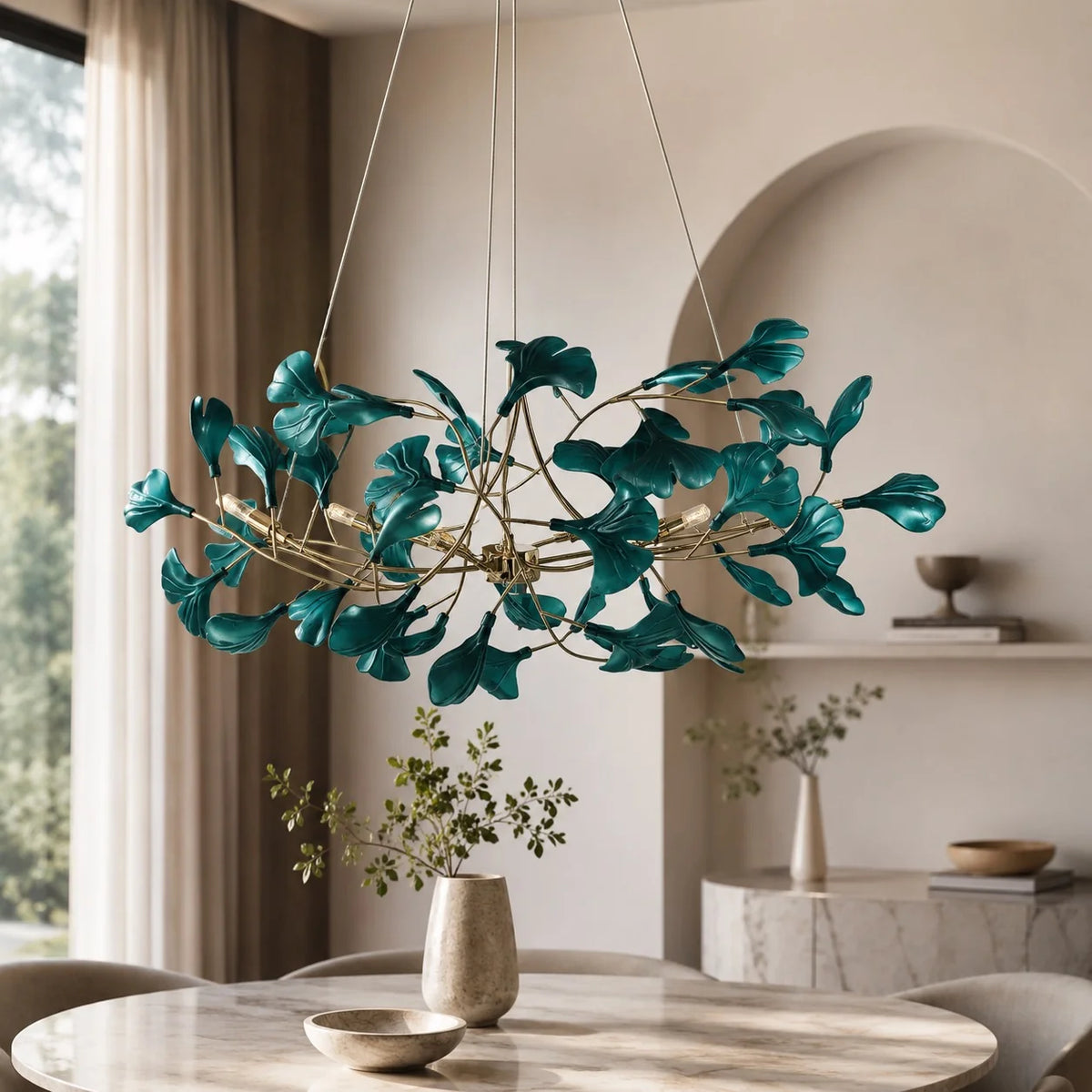 Royelux Modern LED Acrylic Ginkgo Leaf Linear Chandelier Hanging Light Fixture - Royale Basic
