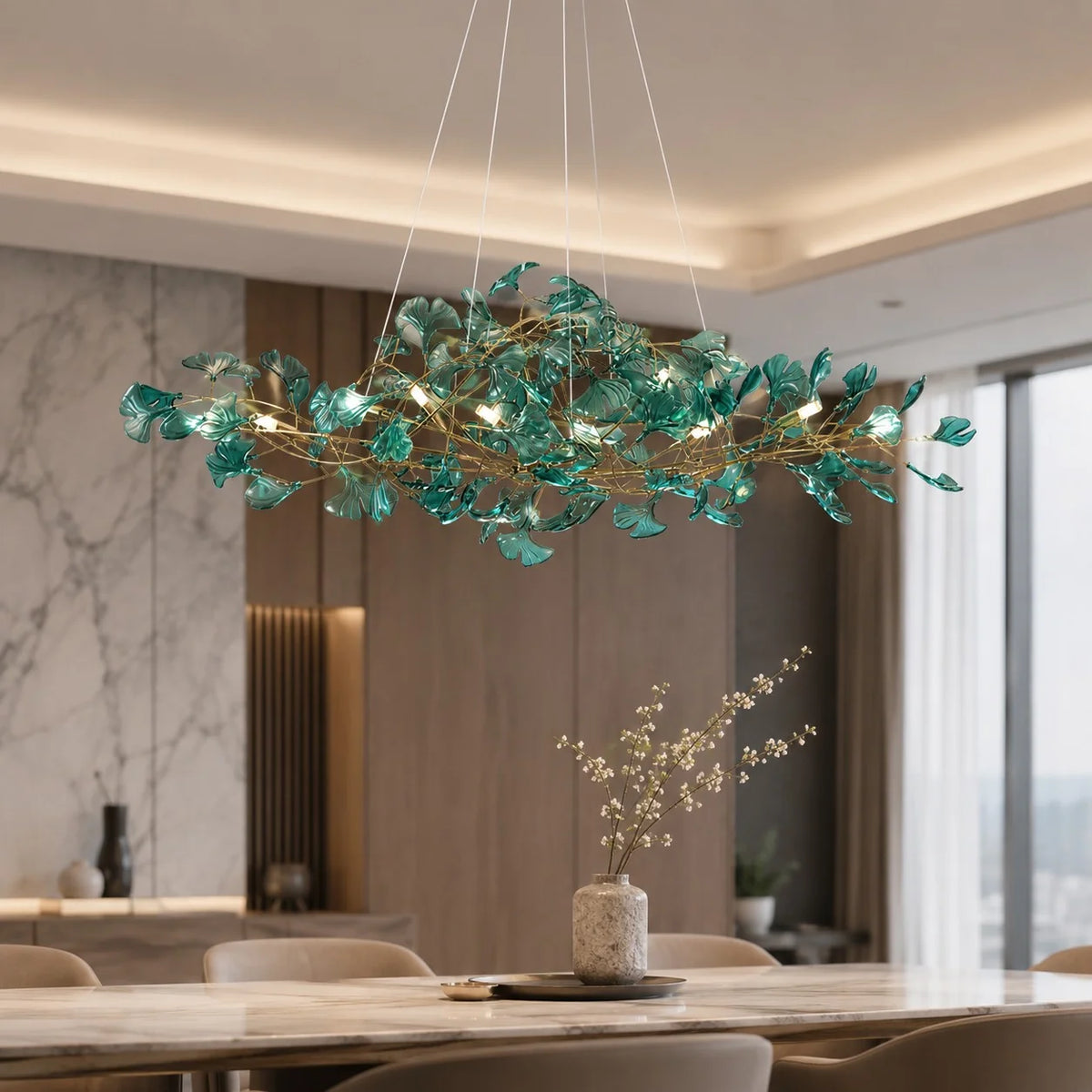 Royelux Modern LED Acrylic Ginkgo Leaf Linear Chandelier Hanging Light Fixture - Royale Basic
