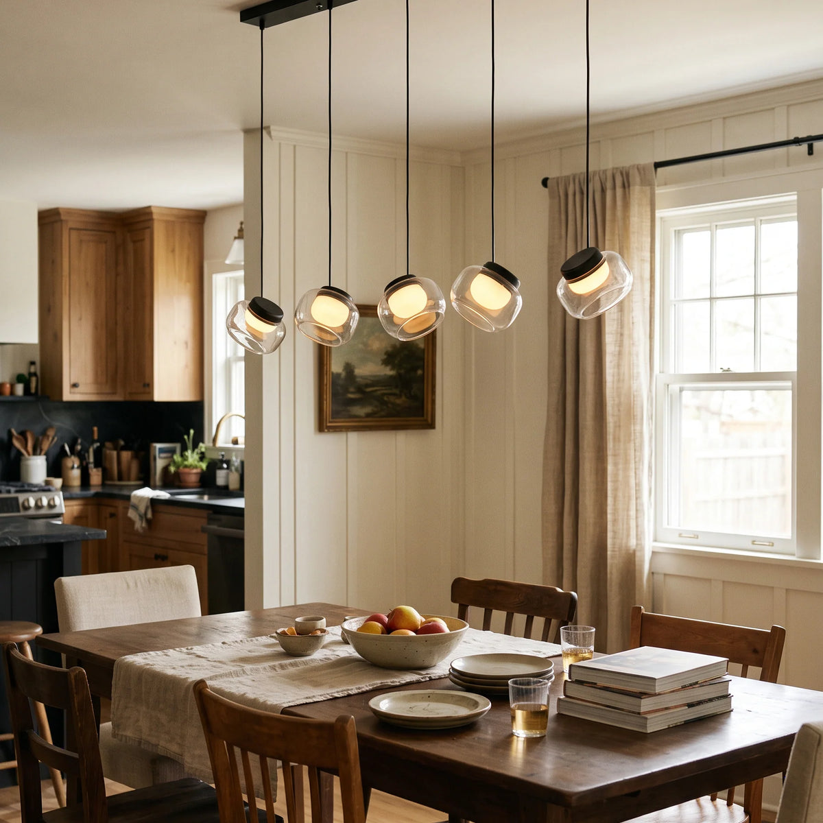 Royelux Modern Linear Chandelier Alabaster Glass Pendant Light LED Kitchen Island Fixture - Royale Basic