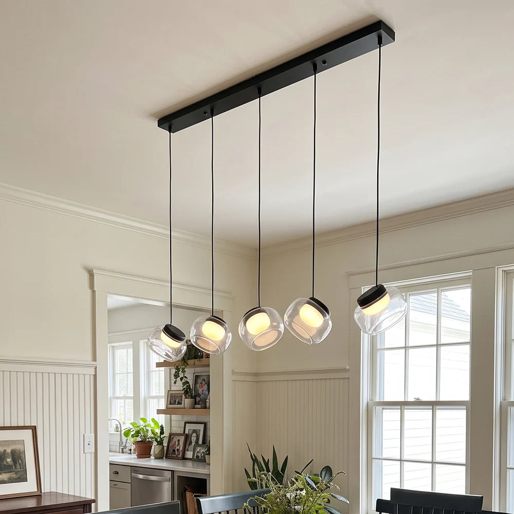 Royelux Modern Linear Chandelier Alabaster Glass Pendant Light LED Kitchen Island Fixture - Royale Basic