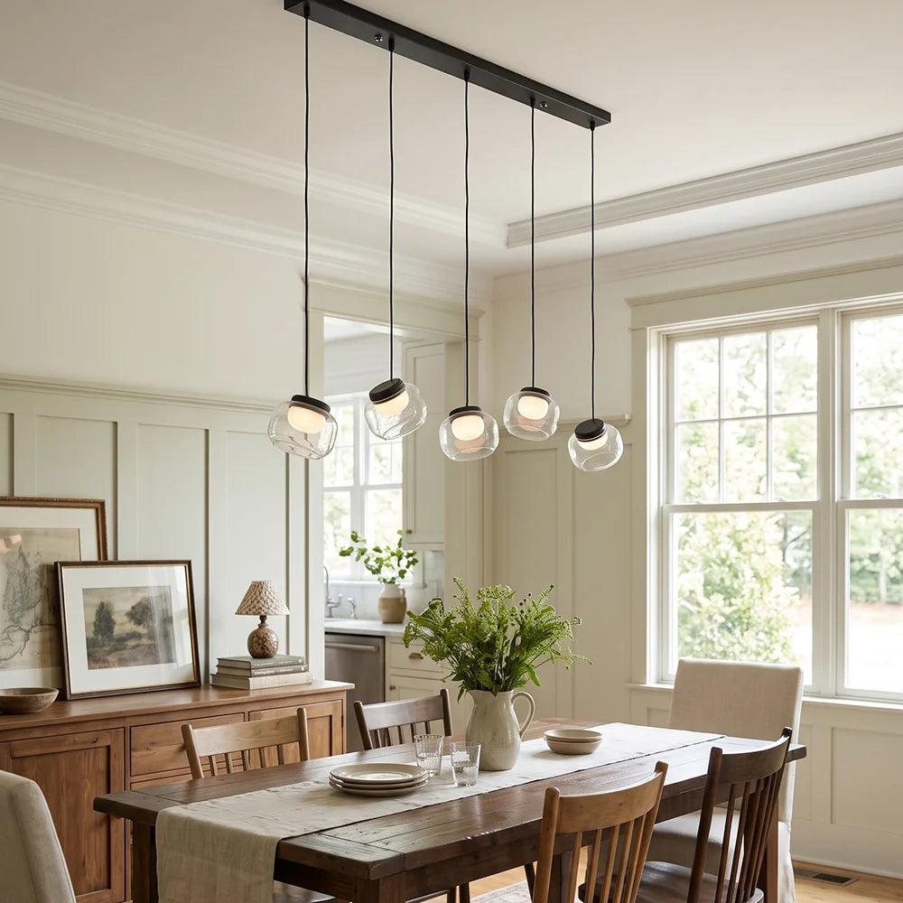Royelux Modern Linear Chandelier Alabaster Glass Pendant Light LED Kitchen Island Fixture - Royale Basic
