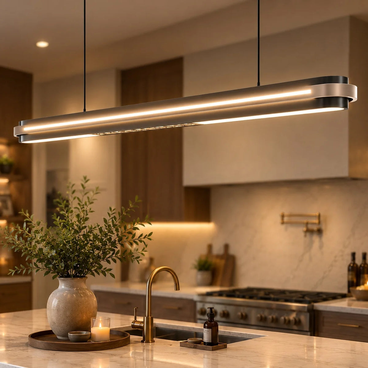 Royelux Modern Linear LED Pendant Light Adjustable Island Lighting For Dining Room - Royale Basic