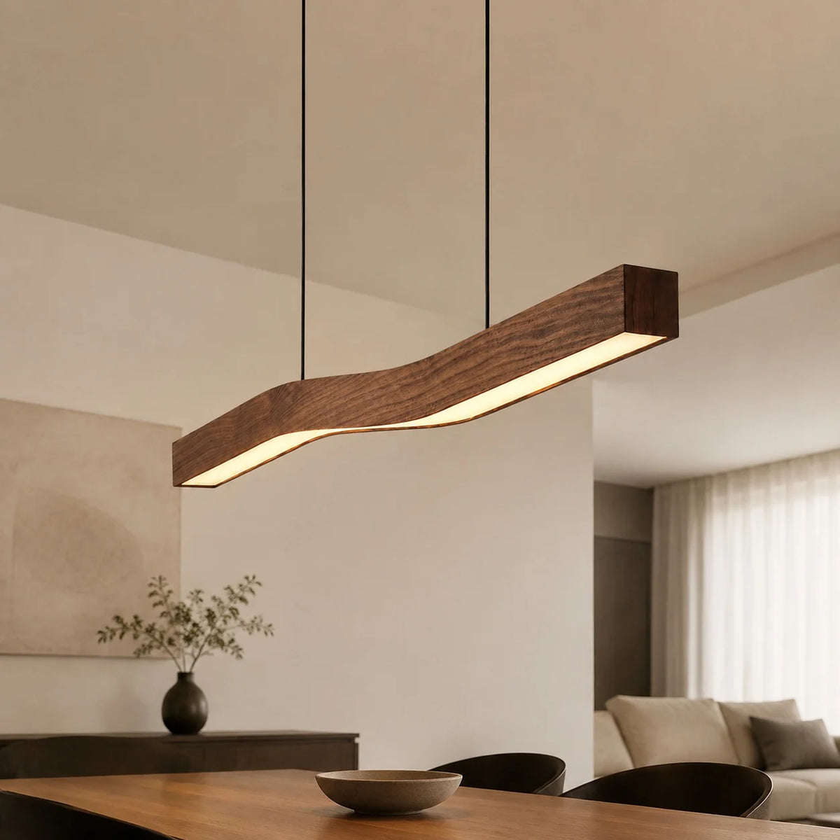 Royelux Modern Linear Wooden LED Pendant Light For Kitchen Island - Royale Basic