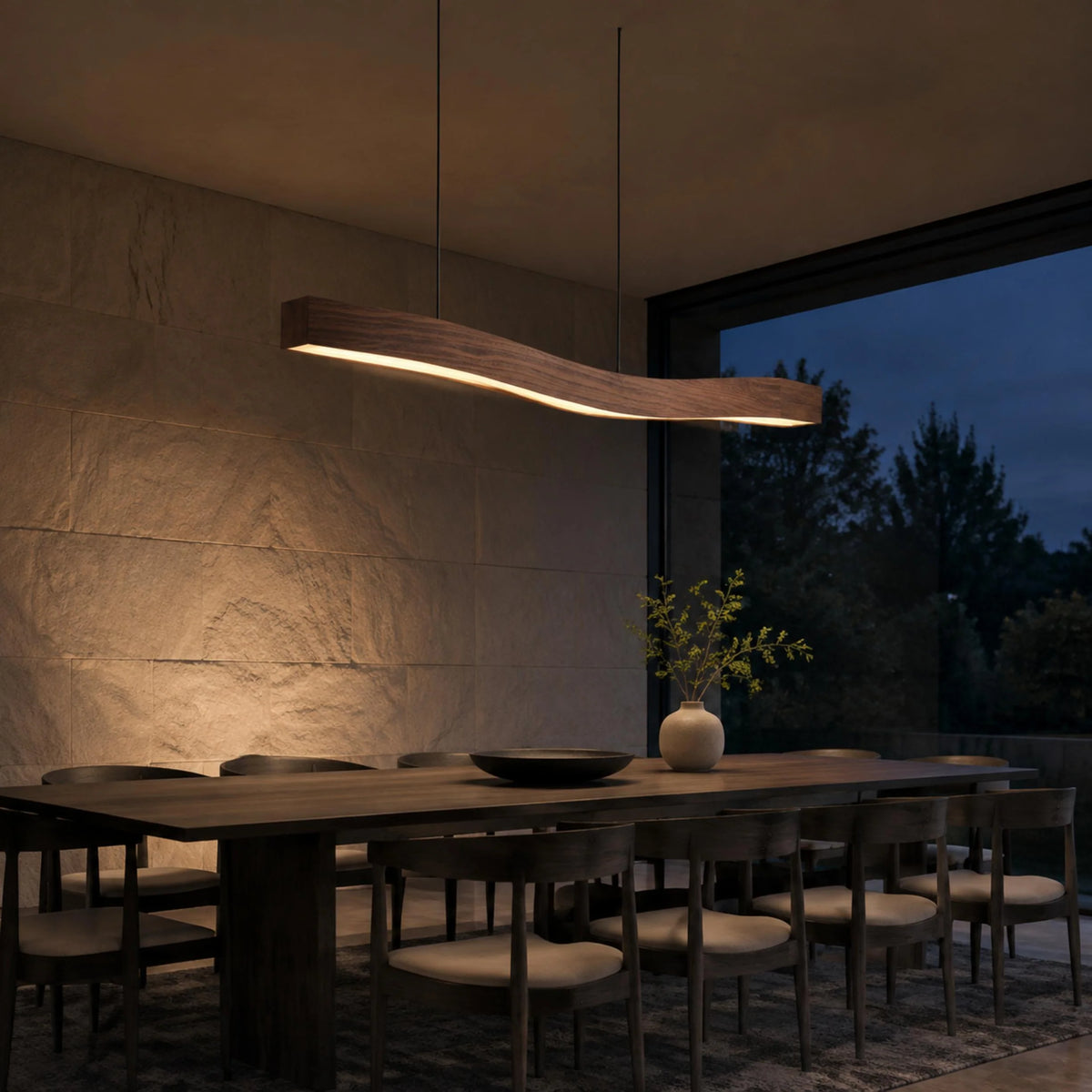 Royelux Modern Linear Wooden LED Pendant Light For Kitchen Island - Royale Basic