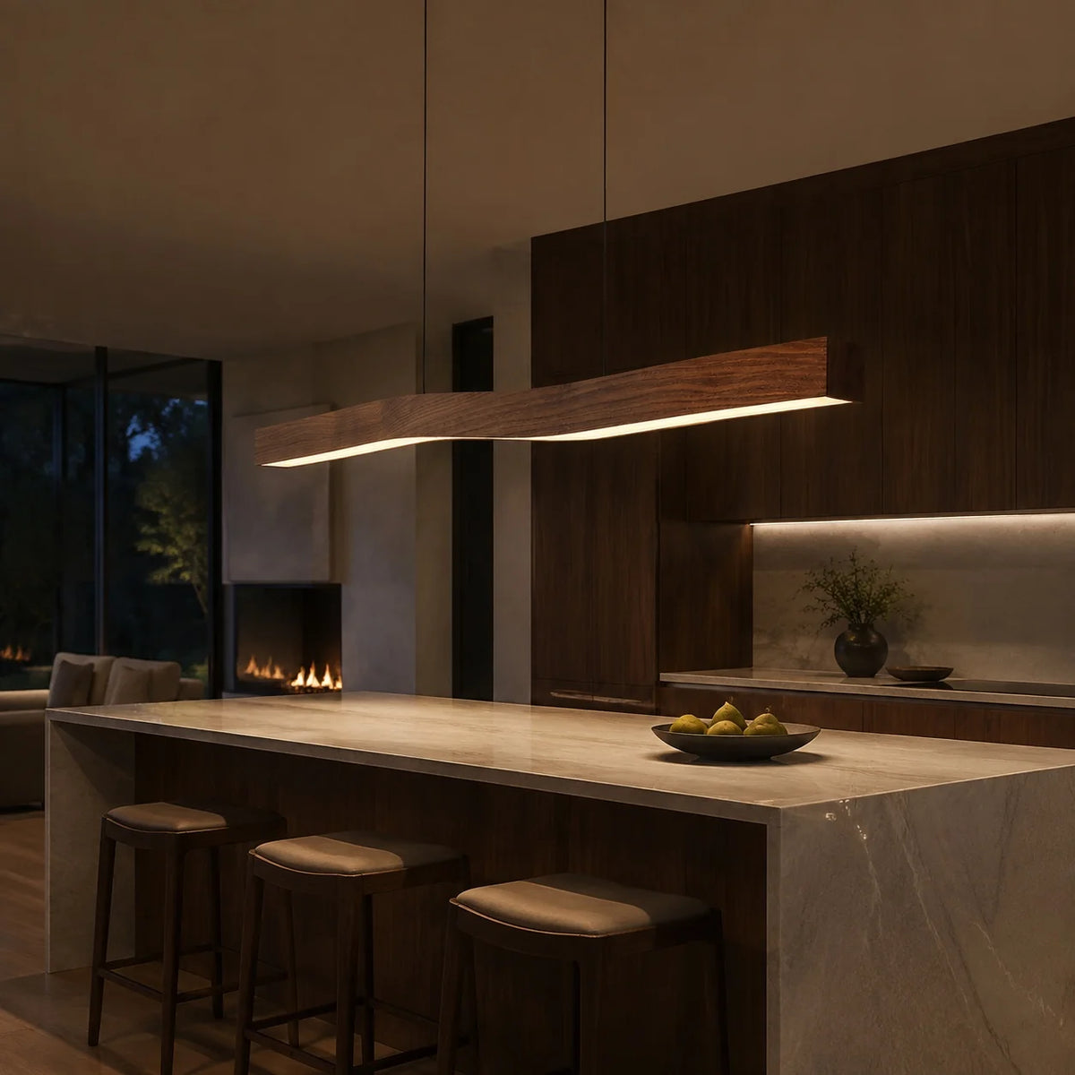 Royelux Modern Linear Wooden LED Pendant Light For Kitchen Island - Royale Basic