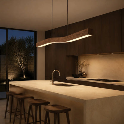 Royelux Modern Linear Wooden LED Pendant Light For Kitchen Island - Royale Basic