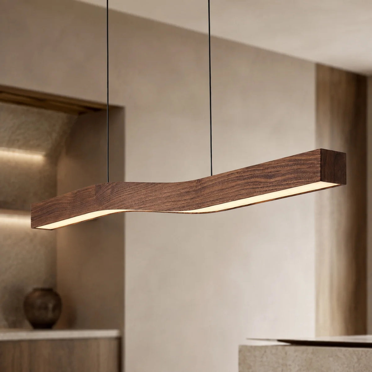 Royelux Modern Linear Wooden LED Pendant Light For Kitchen Island - Royale Basic