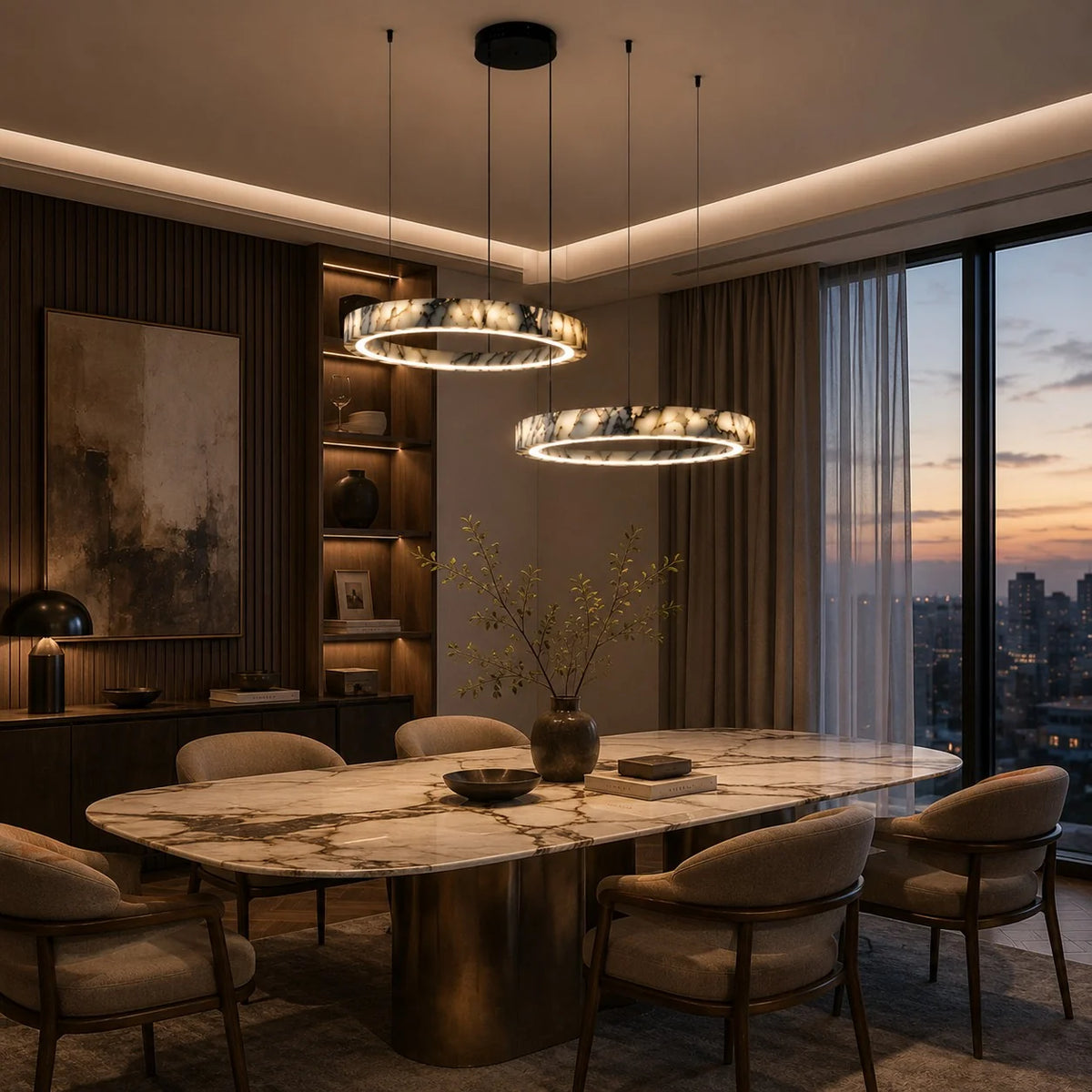 Royelux Modern Marble LED Ring Chandelier Adjustable Pendant Light - Royale Basic