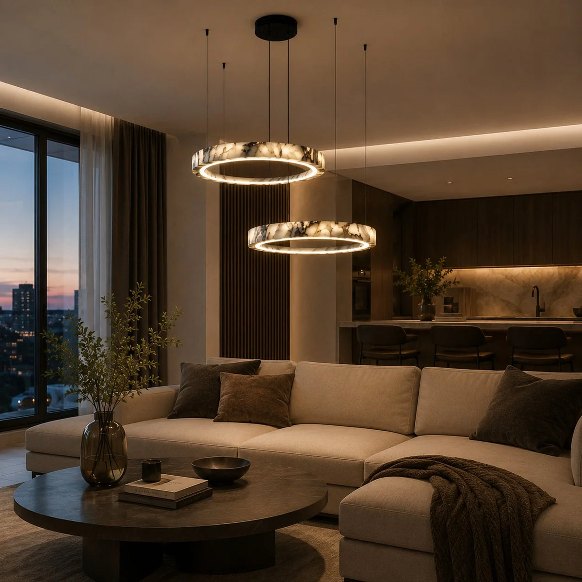Royelux Modern Marble LED Ring Chandelier Adjustable Pendant Light - Royale Basic