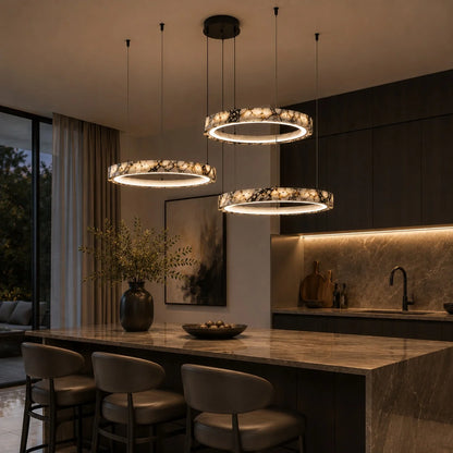 Royelux Modern Marble LED Ring Chandelier Adjustable Pendant Light - Royale Basic