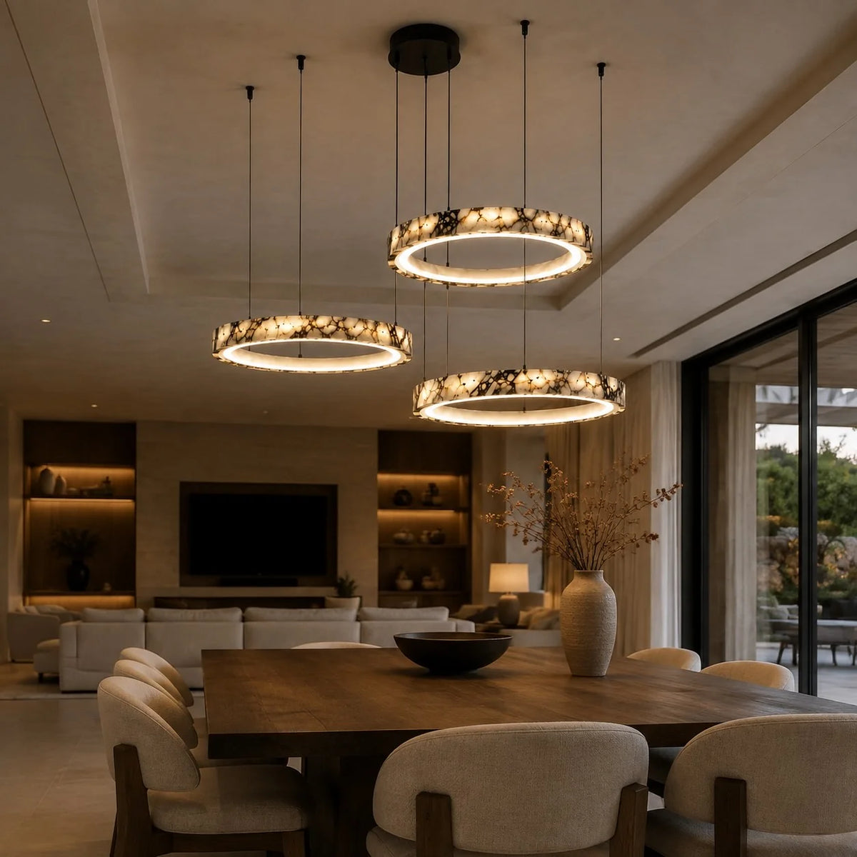 Royelux Modern Marble LED Ring Chandelier Adjustable Pendant Light - Royale Basic
