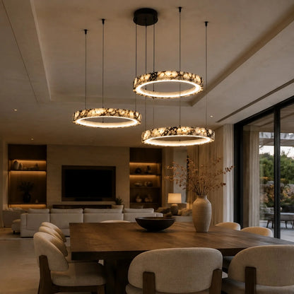Royelux Modern Marble LED Ring Chandelier Adjustable Pendant Light - Royale Basic