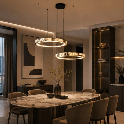 Royelux Modern Marble LED Ring Chandelier Adjustable Pendant Light - Royale Basic