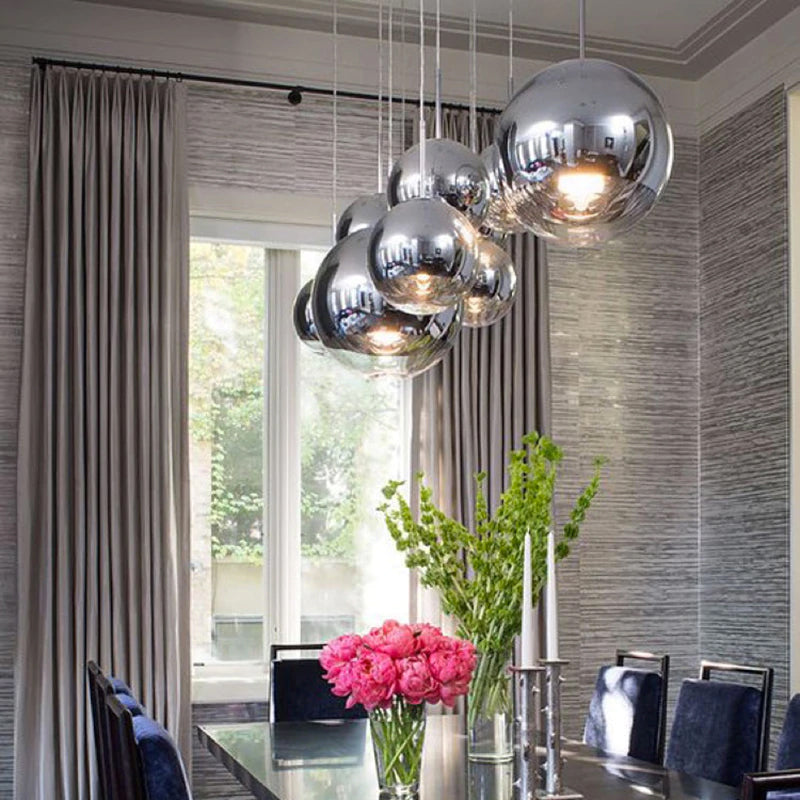 Royelux Modern Silver Glass Globe Pendant Light Cluster For Dining Room - Royale Basic
