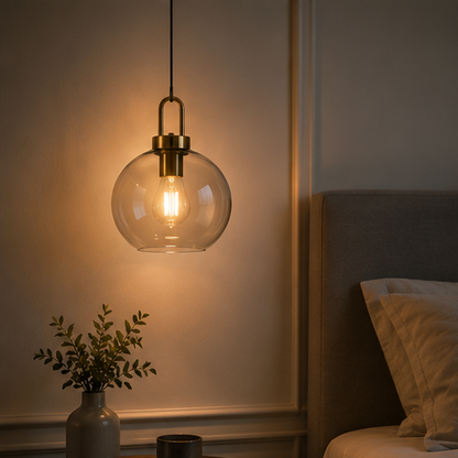Royelux Modern Smoked Glass Globe Pendant Light with Brass Accents-Royale Basic