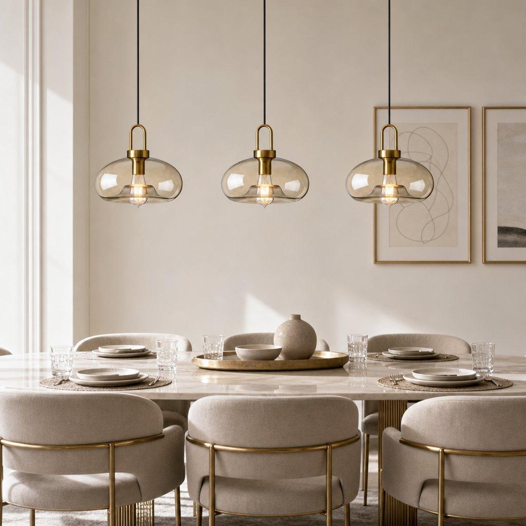 Royelux Modern Smoked Glass Globe Pendant Light with Brass Accents-Royale Basic