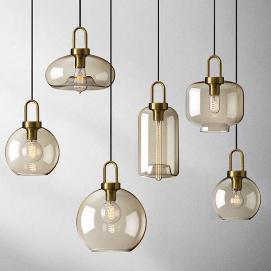 Royelux Modern Smoked Glass Globe Pendant Light with Brass Accents-Royale Basic