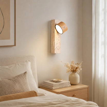 Royelux Modern Travertine and Wood Wall Sconce Lighting - Royale Basic