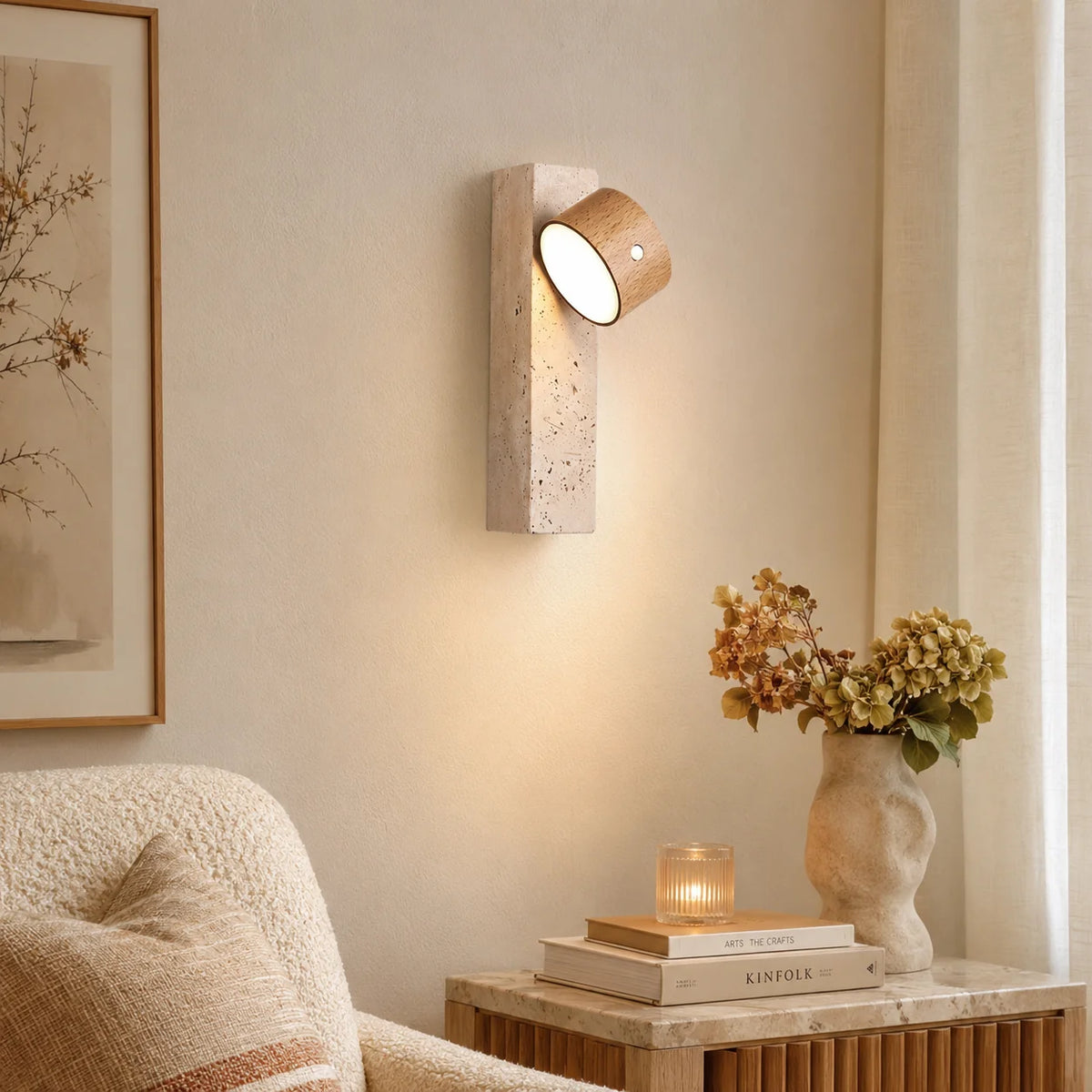 Royelux Modern Travertine and Wood Wall Sconce Lighting - Royale Basic