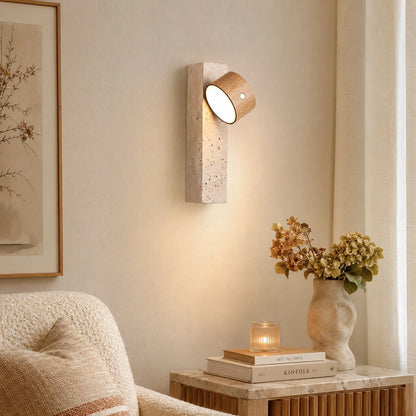Royelux Modern Travertine and Wood Wall Sconce Lighting - Royale Basic
