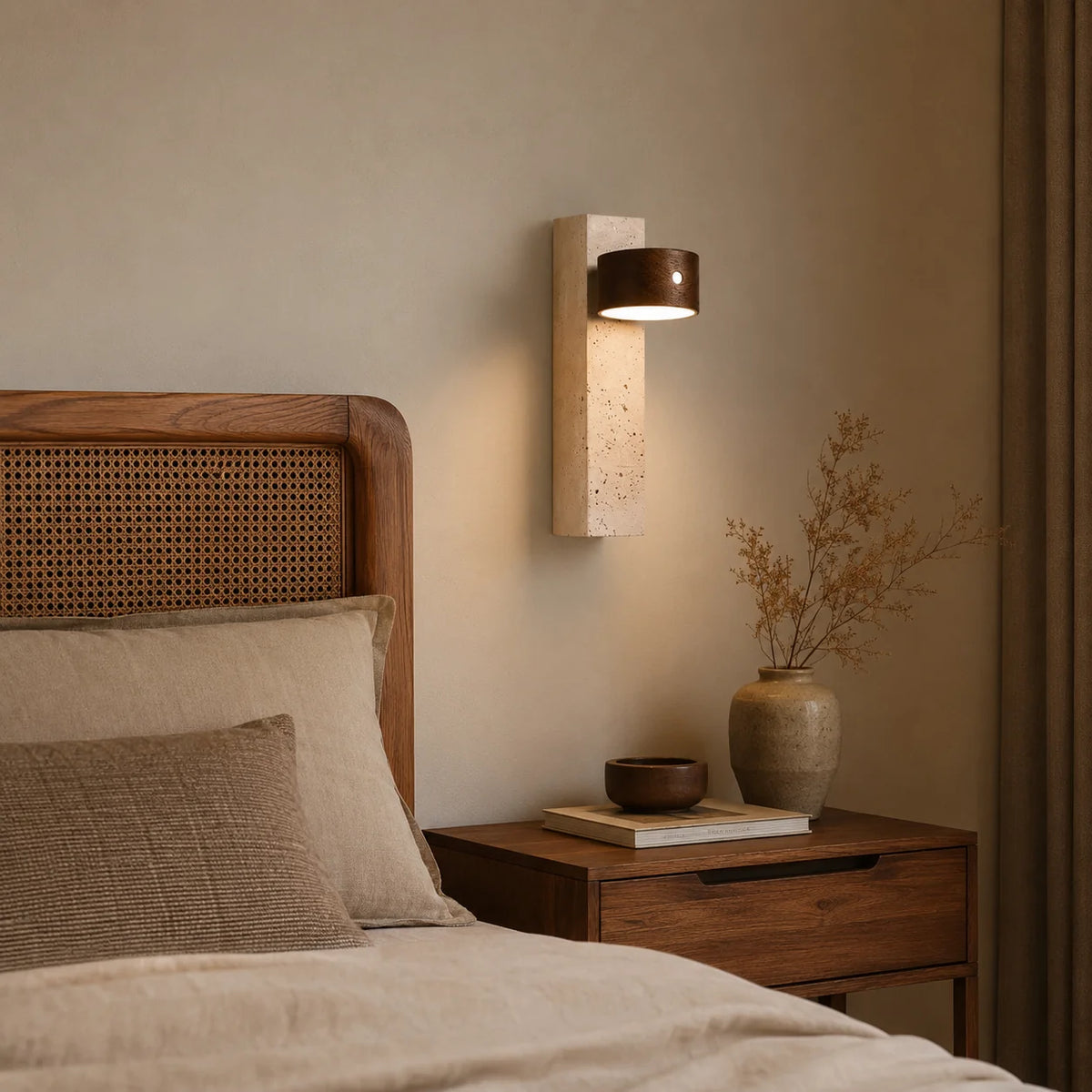 Royelux Modern Travertine and Wood Wall Sconce Lighting - Royale Basic