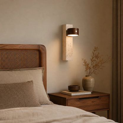 Royelux Modern Travertine and Wood Wall Sconce Lighting - Royale Basic