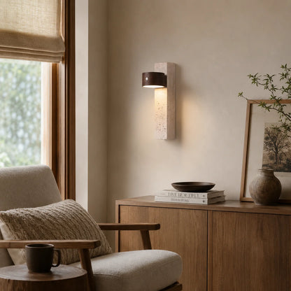 Royelux Modern Travertine and Wood Wall Sconce Lighting - Royale Basic