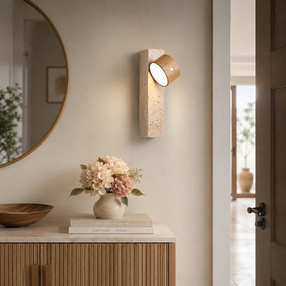 Royelux Modern Travertine and Wood Wall Sconce Lighting - Royale Basic