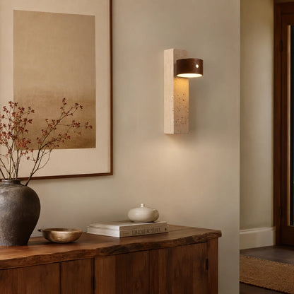 Royelux Modern Travertine and Wood Wall Sconce Lighting - Royale Basic