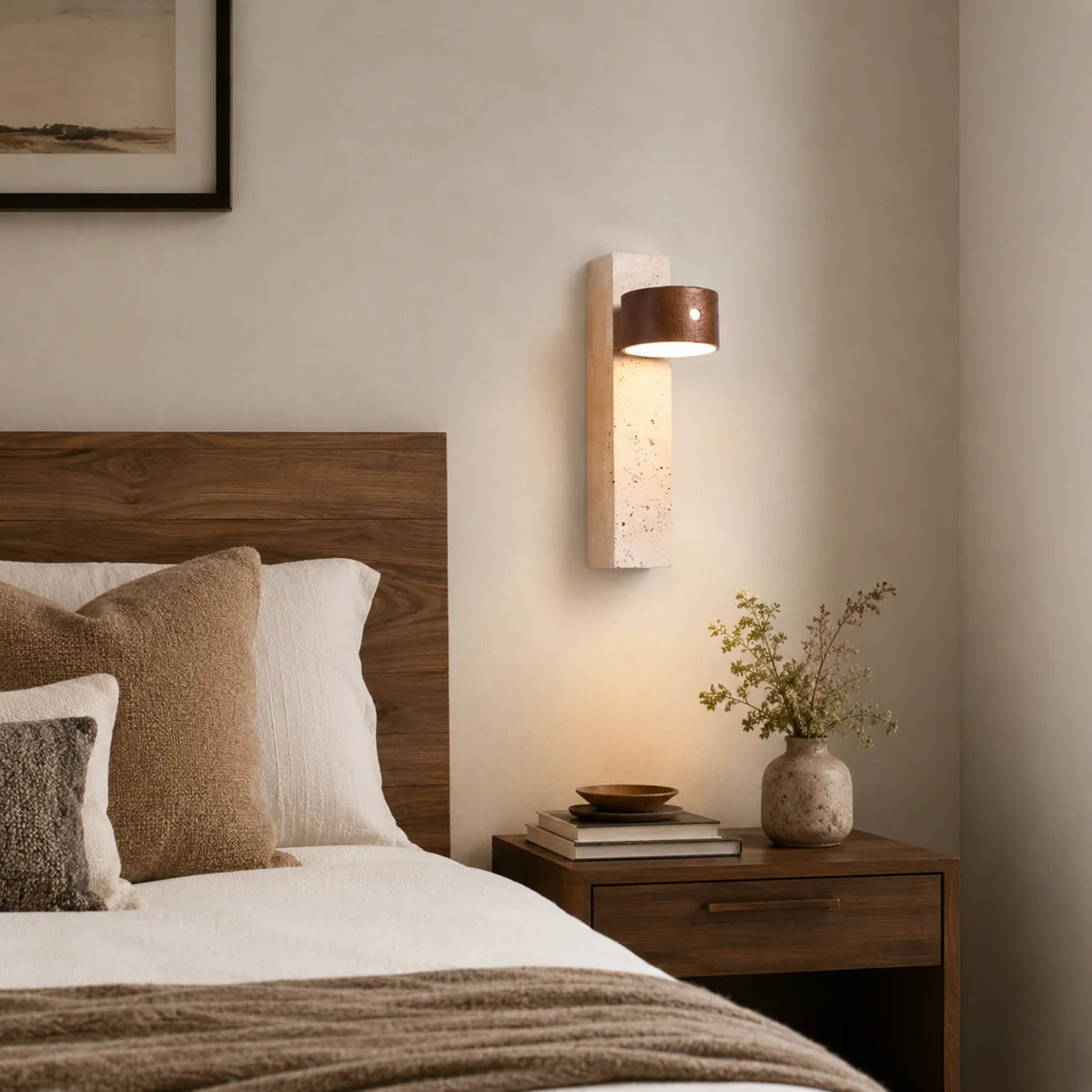 Royelux Modern Travertine and Wood Wall Sconce Lighting - Royale Basic